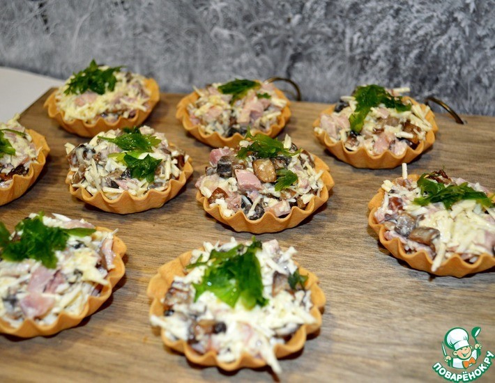 Тарталетки с начинкой из жареных и маринованных шампиньонов: фото, рецепты грибных закусок