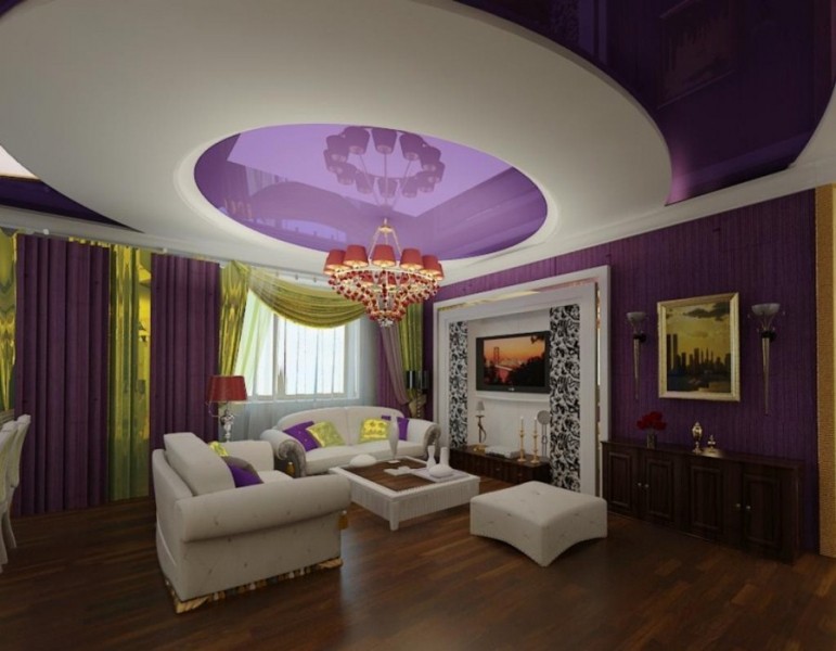Фиолетовый цвет в интерьере гостиной, кухни, спальни