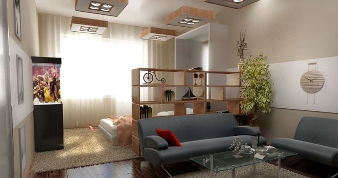 Интерьер и дизайн гостиной совмещенной со спальней: современные идеи