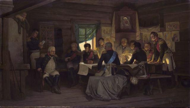 Описание картины алексея даниловича кившенко «военный совет в филях (1812)»