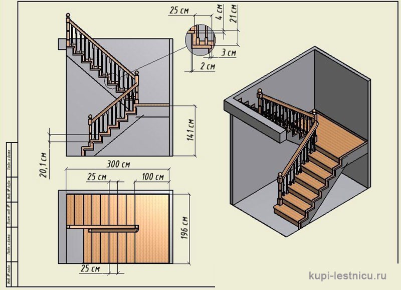 Расчет деревянной лестницы с межэтажной площадкой