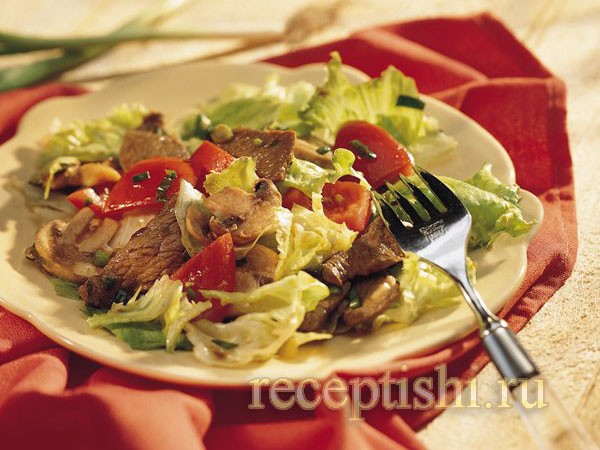 Салат с говядиной и грибами рецепт с фото