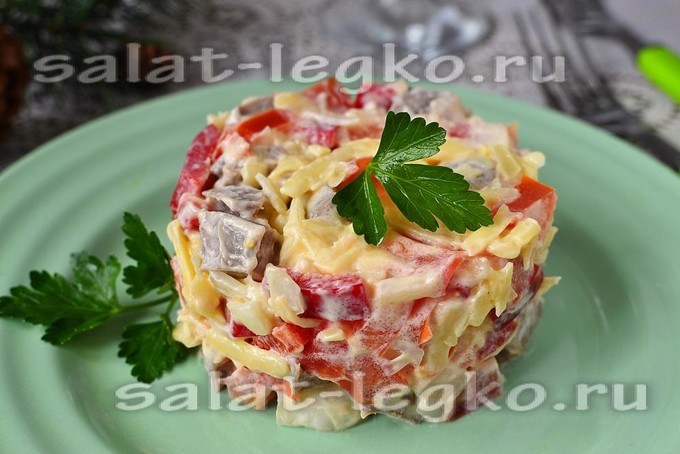 Салат с говяжьим языком и болгарским перцем рецепт с фото