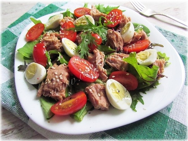 Салат с консервированным тунцом и помидорами рецепт с фото