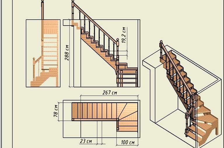 Забежная лестница с поворотом на 90 градусов: описание, расчёты, изготовление